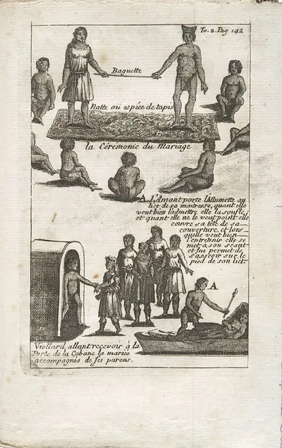 Свадебная церемония, «Mémoires de l’Amérique septentrionale», барон де Лахонтан, 1728 / La cérémonie du mariage, «Mémoires de l’Amérique s