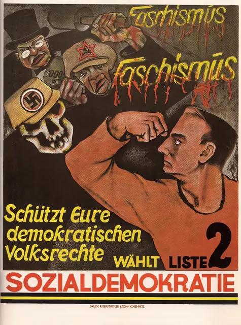 Schütz Eure demokratischen Volksrechte Wählt Liste 2 Sozialdemokratie Wahlplakat Anti-Faschismus SPD 1932-11-06 Plakat SPD Volksrechte Stadt