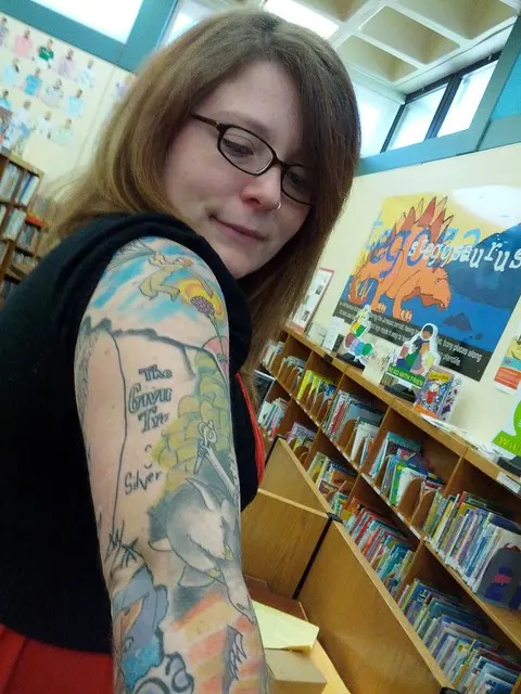 Heather's Warren ink (Bird at Black Vulture Gallery) 6, детская татуировка в рукаве библиотекаря 3, Whitman Branch, Philadelphia Free Librar