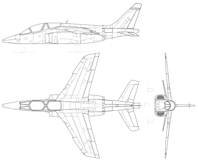 Dassault-Dornier Alpha Jet 3-view line drawing