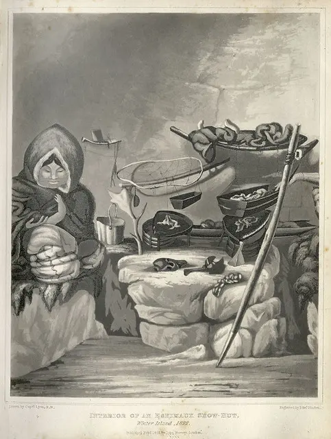 Интерьер эскимосского снега — хижина, Зимний остров (1822)