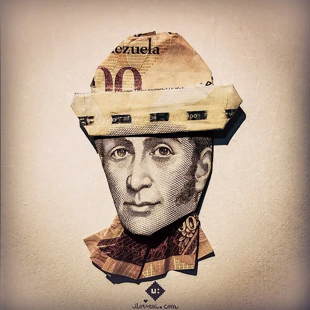 Simón Bolívar con sombrero y pañuelo con mucha clase. Parte de la serie de #Origami llamada #BilleteSerio, foto en complicidad con @alberto_