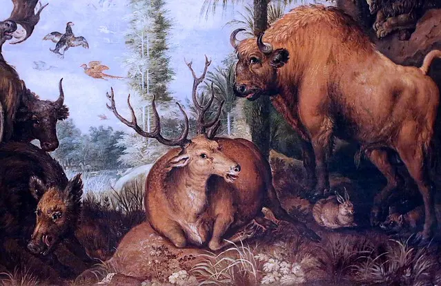 IMG_8423 Roelandt Savery. 1576-1639. Utrecht. Paysage de forêt avec animaux. Forest landscape with animals. Strasbourg Palais des Rohan.