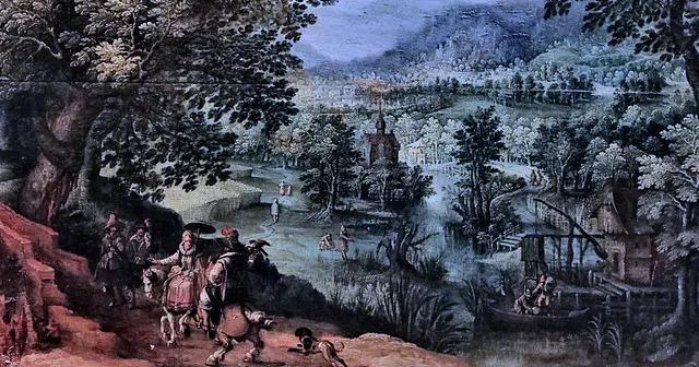 IMG_1543A Gillis van Coninxloo 1554-1606 Antwerpen Paysage forestier avec partie de chasse Лесной пейзаж с охотничьей вечеринкой 1605 Schwer