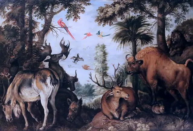 IMG_8414 Roelandt Savery. 1576-1639. Utrecht. Paysage de forêt avec animaux. Forest landscape with animals. Strasbourg Palais des Rohan.