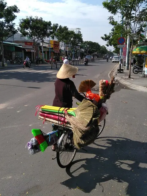 Велосипедный малый бизнес в азиатском стиле Conical Hat Tree Transportation Day Outdoors Business Real People Sky One Person People City