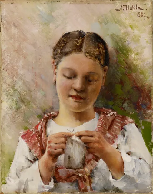Девушка вяжет, 1882, Aukusti Uotila
