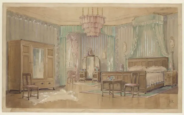 Slaapkamer met ovale portretten (c